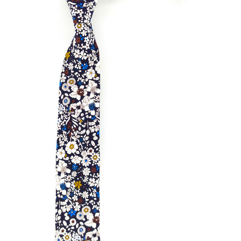 Obleč oblek Tmavě modrá pánská kravata s květinovým vzorem