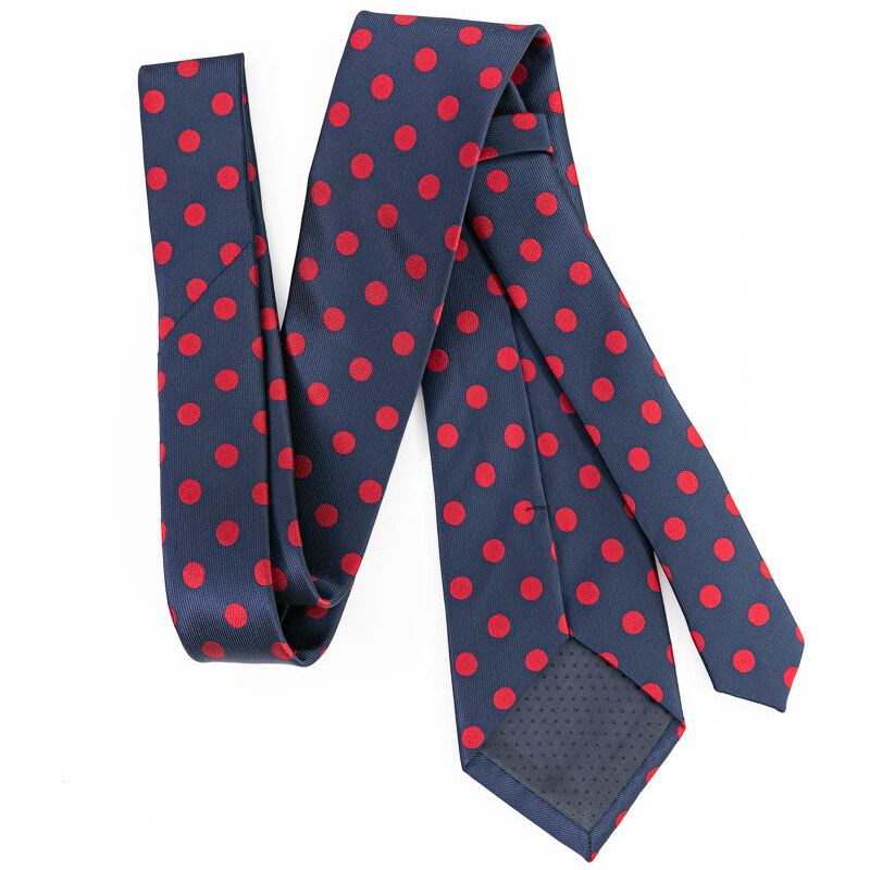Obleč oblek Temně modrá pánská kravata s červenými puntíky