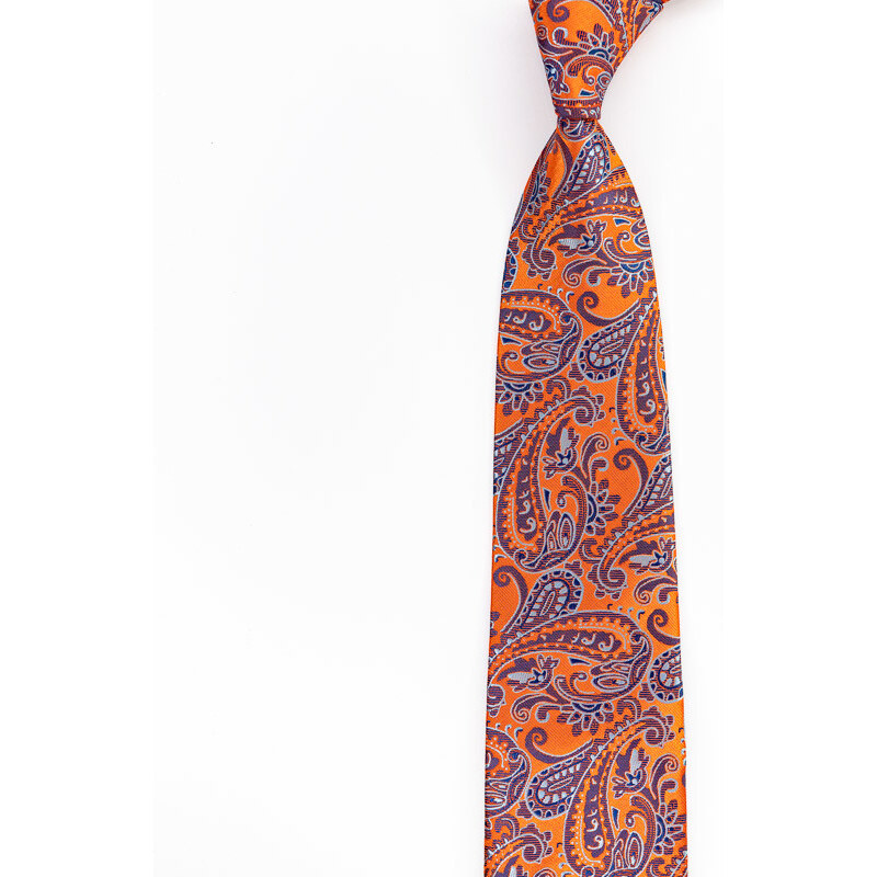 Obleč oblek Tmavě oranžová pánská kravata s paisley vzorem