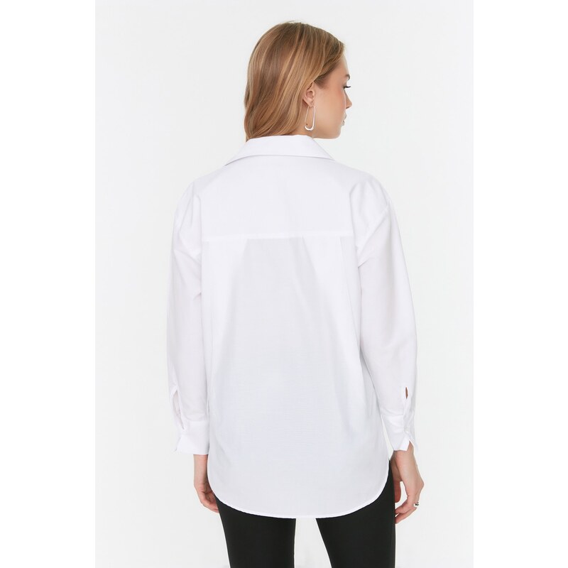 Trendyol White Boyfriend/Wide Fit Woven Shirt