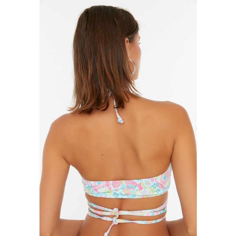 Trendyol Floral Pattern Bikini Top With Tie Detailed