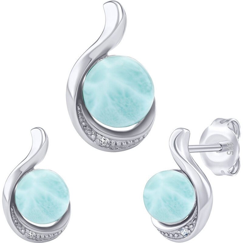 SILVEGO stříbrný set šperků Geonna s přírodním larimarem a Brilliance Zirconia - náušnice a přívěsek JSTS14627LR