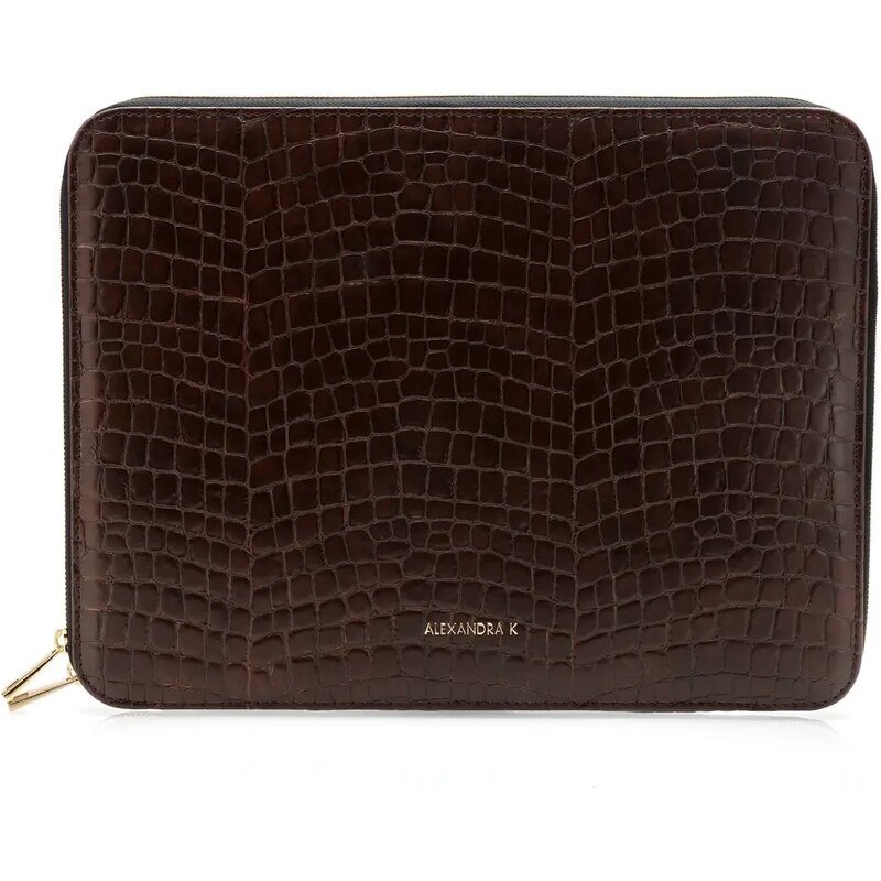 Alexandra K Vegan Leather Laptop Case - Mokka Croco