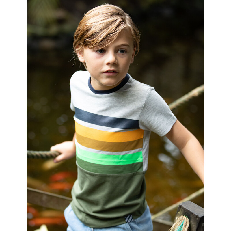B-nosy Chlapecké tričko s barevnými pruhy Khaki