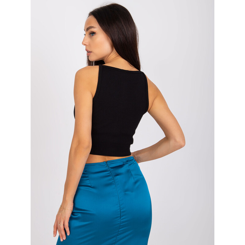 RUE PARIS ČERNÝ ŽEBROVANÝ CROP TOP MARGO --BLACK Černá