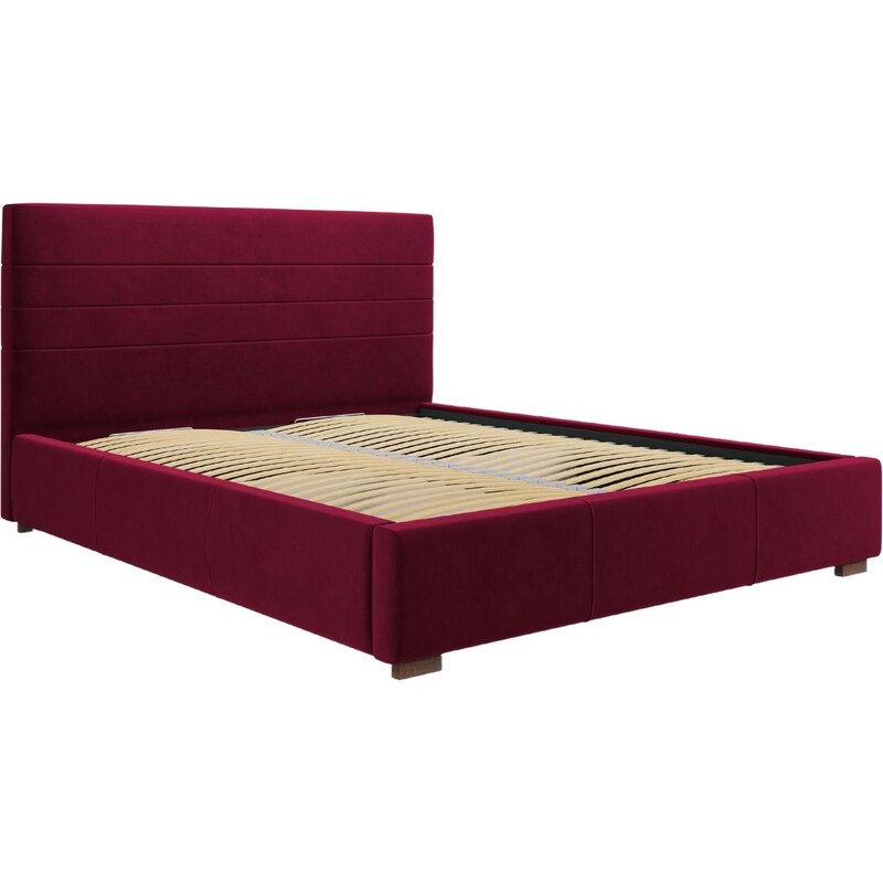 Vínově červená sametová postel MICADONI ARANDA 160 x 200 cm