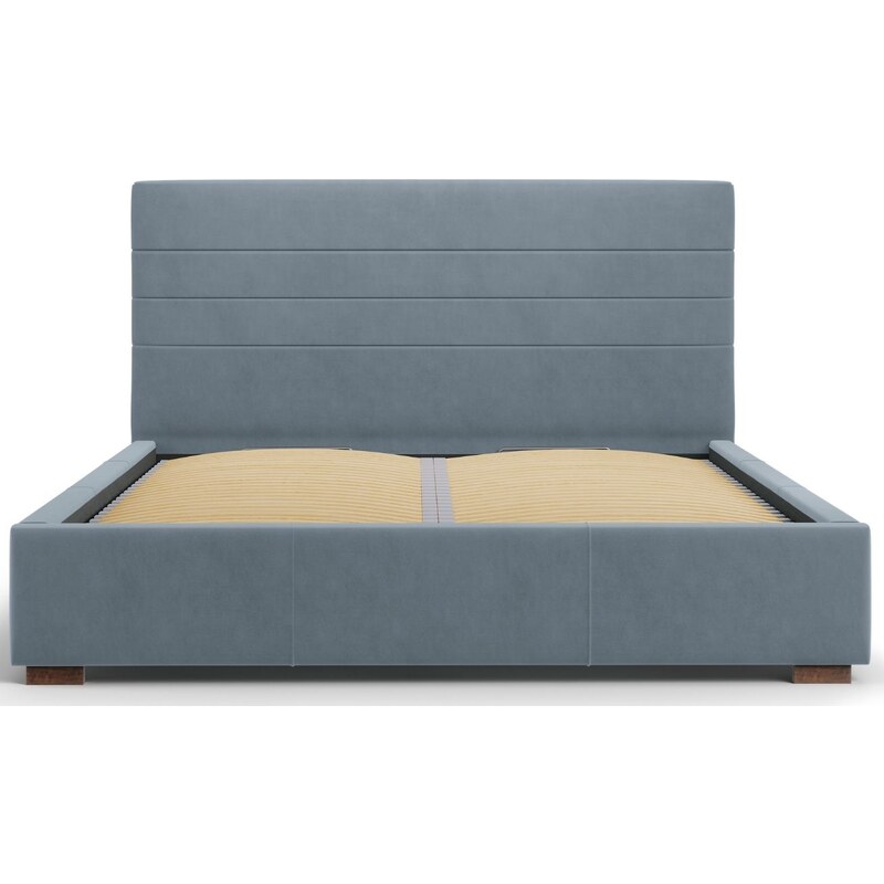 Světle modrá sametová postel MICADONI ARANDA 160 x 200 cm