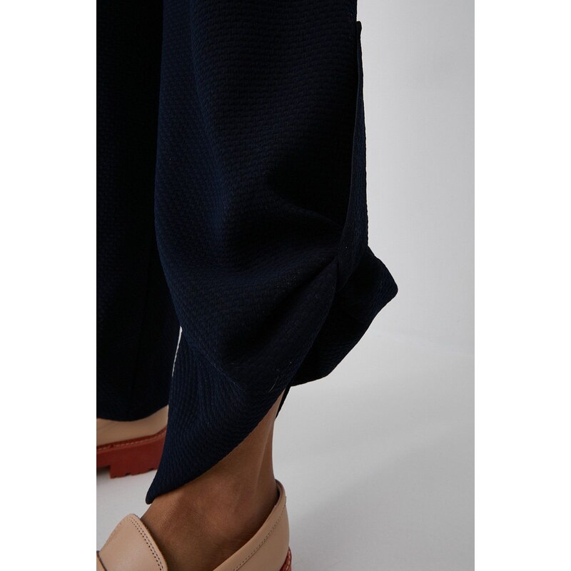 Kalhoty Emporio Armani dámské, tmavomodrá barva, široké, high waist