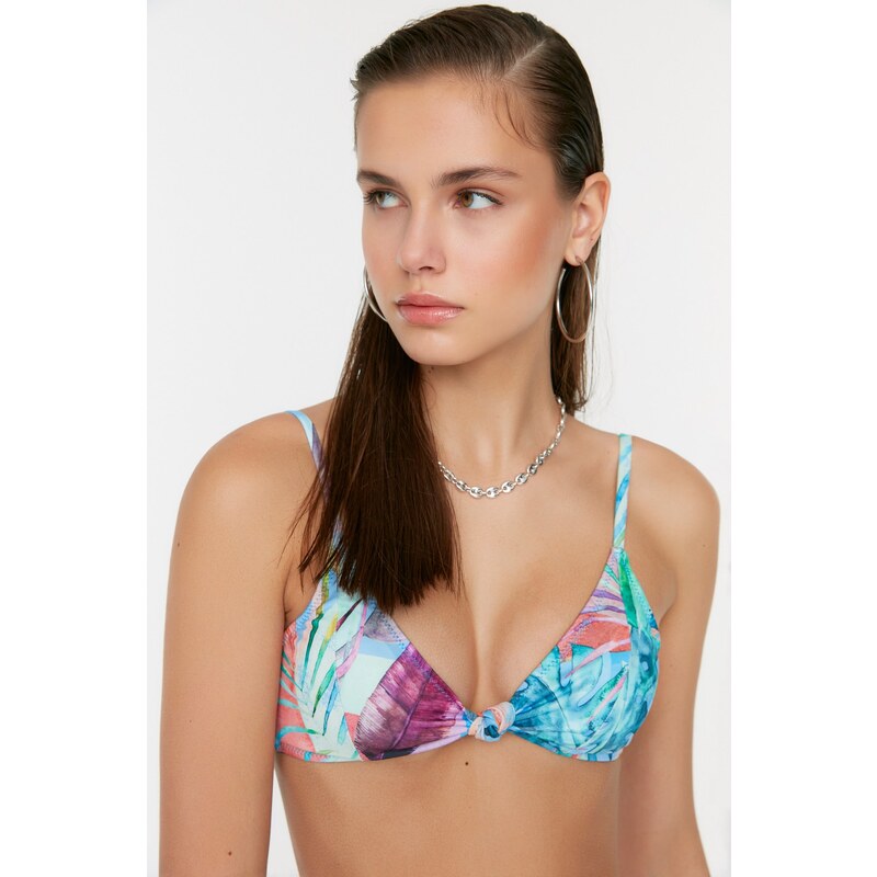 Trendyol Floral Patterned Knot Detailed Bikini Top