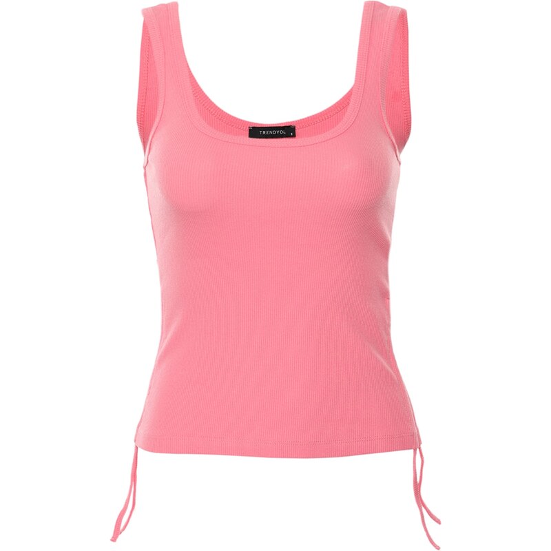 Trendyol Pink-Mint 2-Pack Shirring Detailed Pool Collar Ribbed Flexible Knitting Singlet
