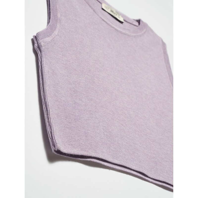 Dilvin 10172 Crew Neck Sleeveless Sweater-lilac M