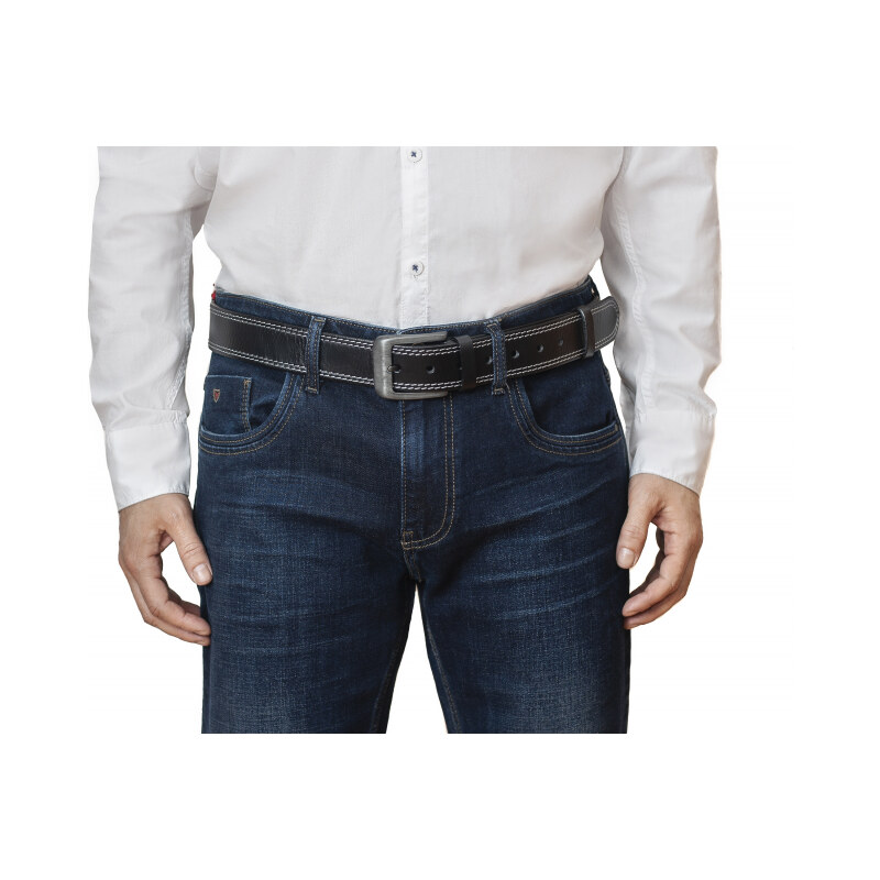 Pánský opasek kožený SEGALI jeans 02/2 černý 100 cm