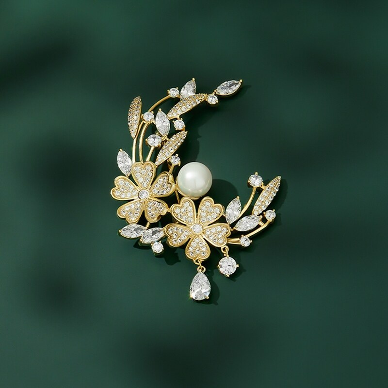 Éternelle Luxusní květinová brož Swarovski Elements Josette, sladkovodní perla