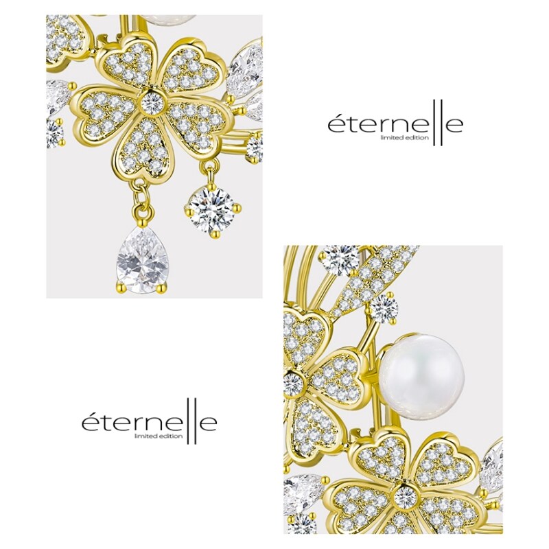 Éternelle Luxusní květinová brož Swarovski Elements Josette, sladkovodní perla