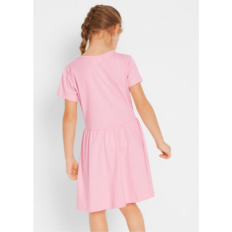 bonprix Dívčí žerzejové šaty s potiskem, dvojbalení Růžová