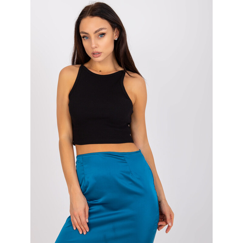 RUE PARIS ČERNÝ ŽEBROVANÝ CROP TOP MARGO --BLACK Černá