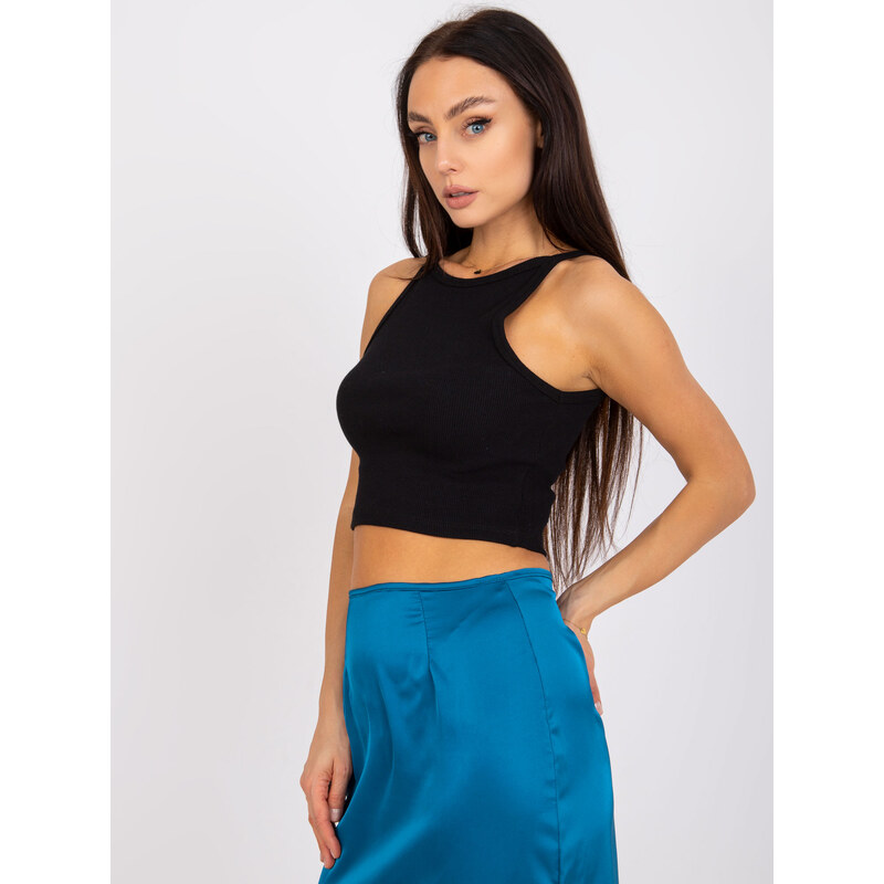 RUE PARIS ČERNÝ ŽEBROVANÝ CROP TOP MARGO --BLACK Černá