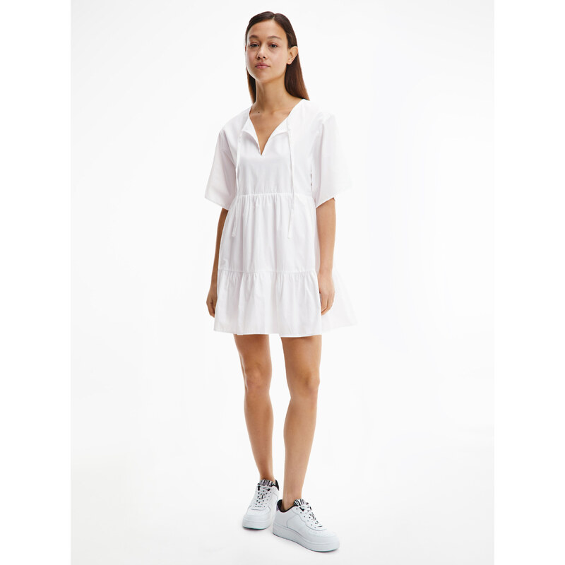 Tommy Jeans dámské bílé šaty TIERED KAFTAN