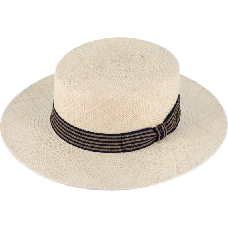 Letní slaměný boater panamský klobouk s širší krempou - unisex žirarďák - Fiebig Panama canotier - UV faktor 80
