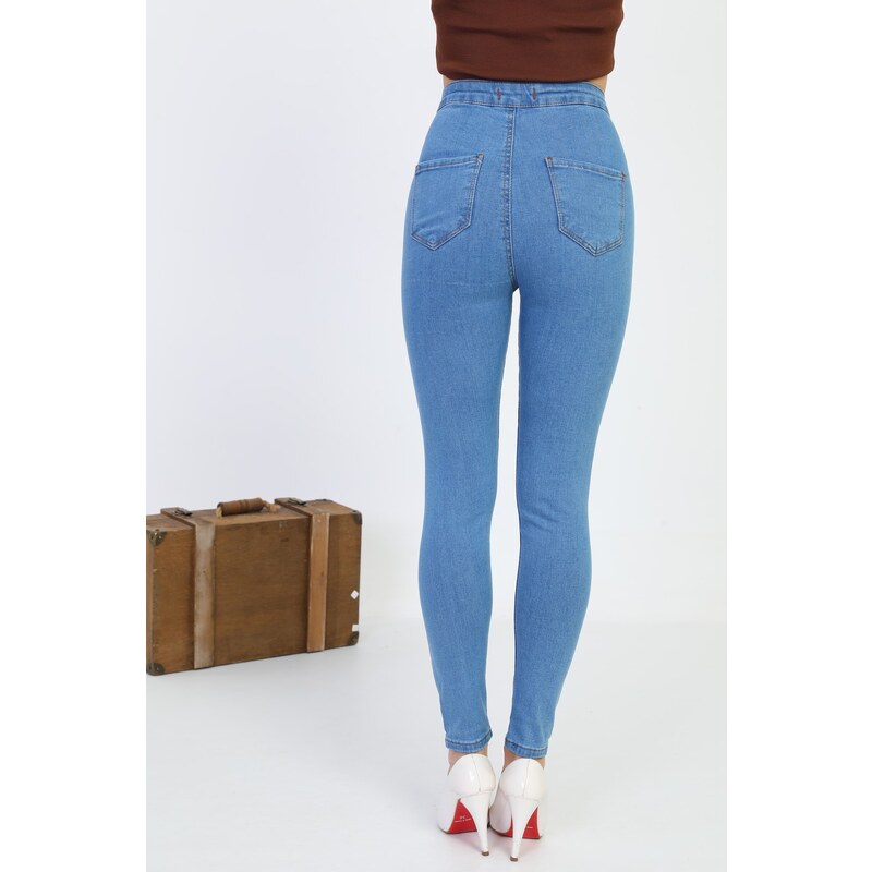 BİKELİFE Women's Blue Lycra High Waist Denim Leggings Trousers