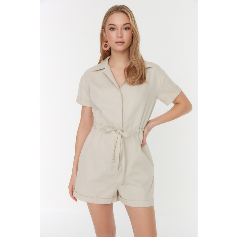 Trendyol Gabardine Super Mini Woven Jumpsuit with Stone Lacing Detail