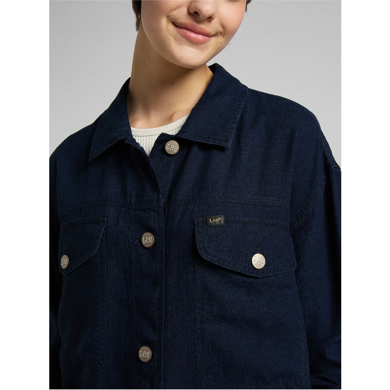 Tmavě modrý dámský džínový košilový lehký kabát Lee - Dámské