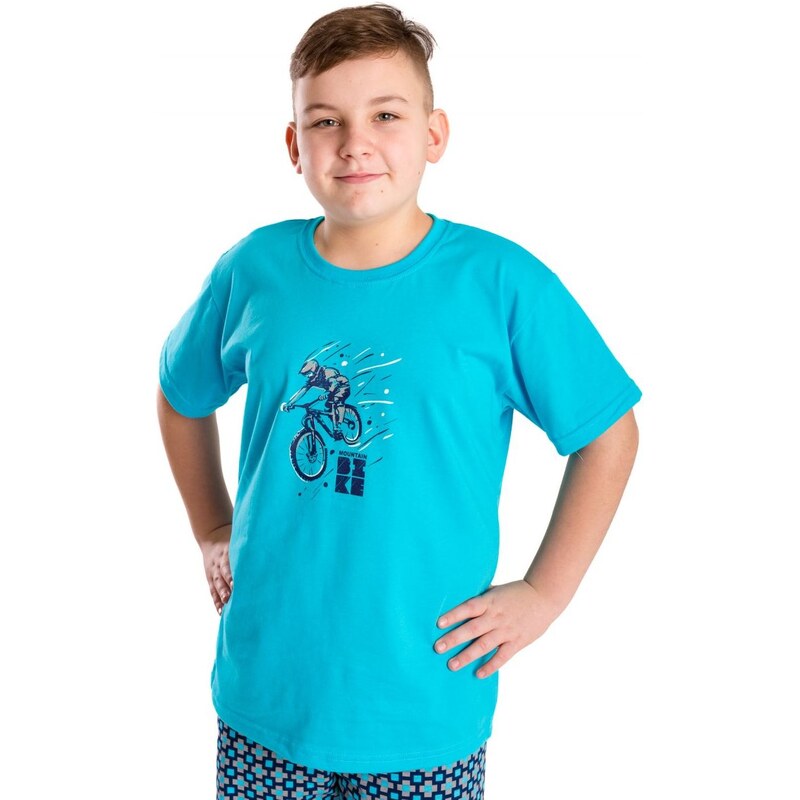 Betty Mode (ušito v ČR) Chlapecké letní pyžamo Betty mode tyrkysové bike