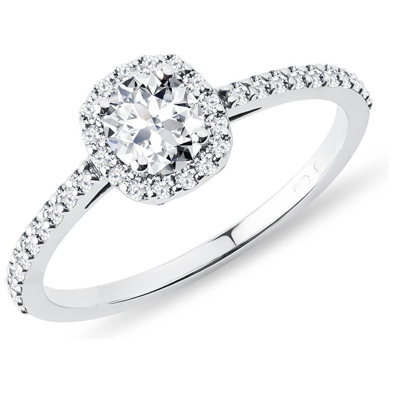Diamantový zásnubní prsten v bílém 14k zlatě KLENOTA K0317012