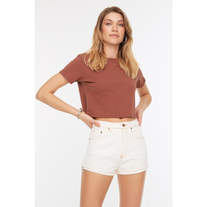 Trendyol White Contrast Thread Denim Shorts