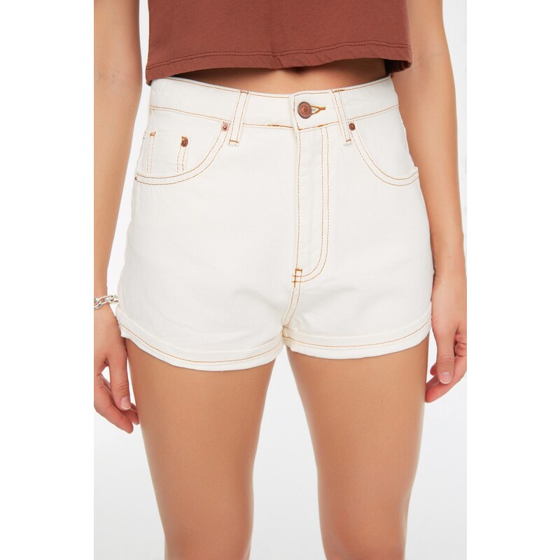 Trendyol White Contrast Thread Denim Shorts