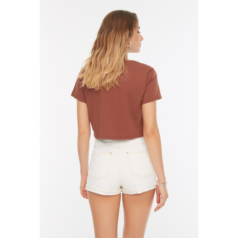 Trendyol White Contrast Thread Denim Shorts