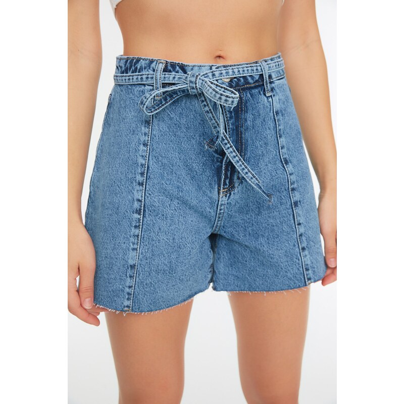 Trendyol Blue Belted Denim Shorts