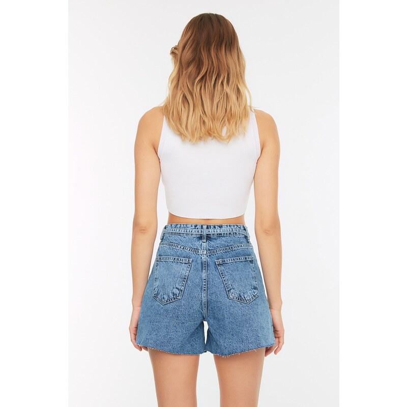 Trendyol Blue Belted Denim Shorts