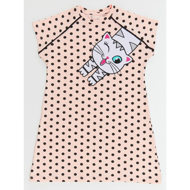 Denokids White Cat Girl Child Polka Dot Pink Dress