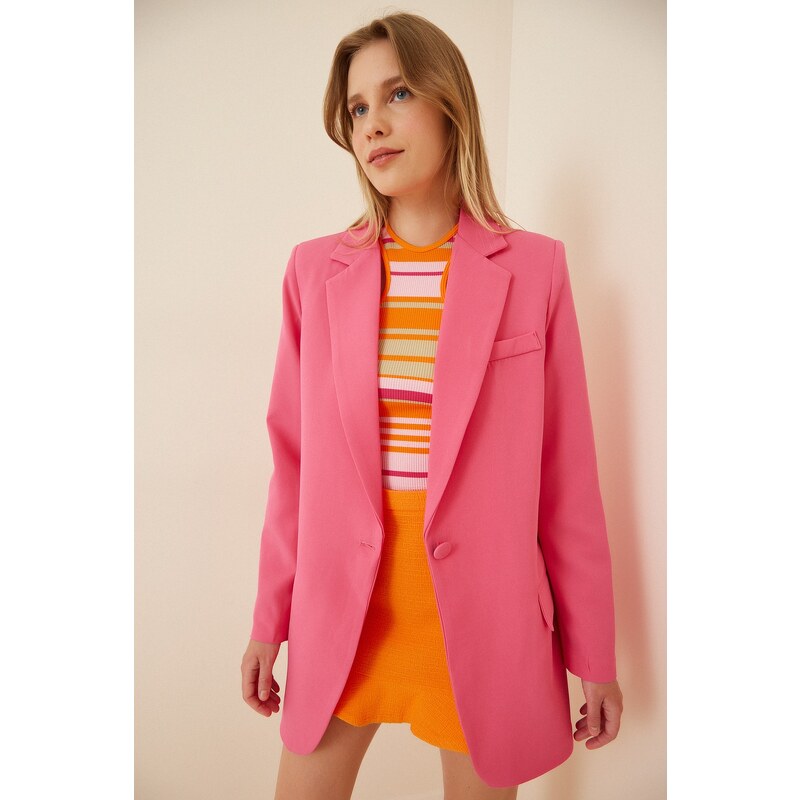 Happiness İstanbul Women's Pink Shawl Collar Oversized Blazer Jacket