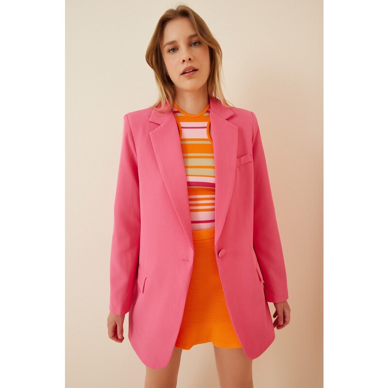 Happiness İstanbul Women's Pink Shawl Collar Oversized Blazer Jacket