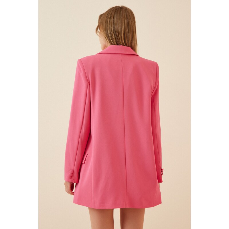 Happiness İstanbul Women's Pink Shawl Collar Oversized Blazer Jacket