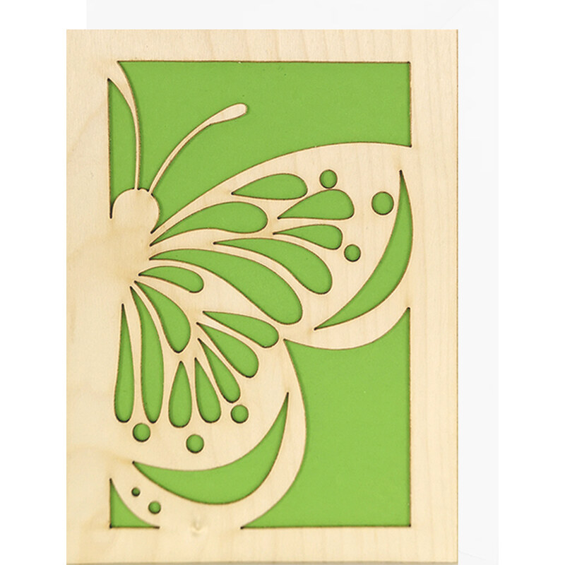 AMADEA Dřevěné přáníčko motýl, zelené, A6, bez textu, český výrobek