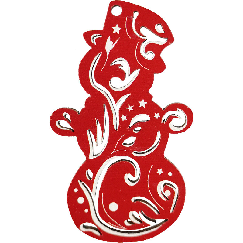 AMADEA Dřevěná ozdoba červená sněhulák, 6 cm