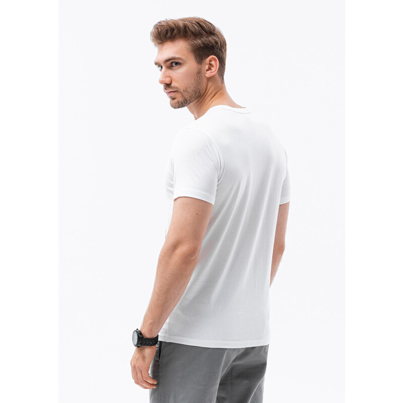 Ombre Clothing Pánské tričko s potiskem V-8A- bílá S1434