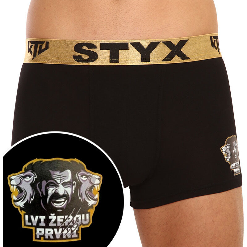 Pánské boxerky Styx / KTV sportovní guma černé - zlatá guma (GTZL960)
