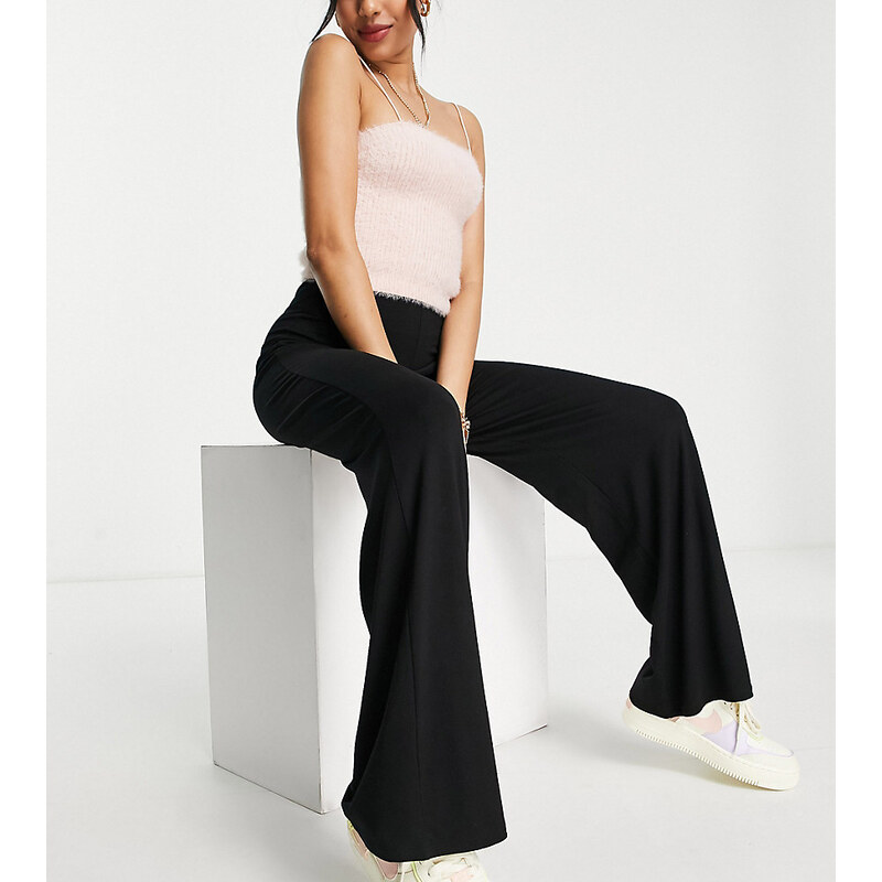 ASOS Petite ASOS DESIGN Petite basic wide leg jersey trouser in black 115509651