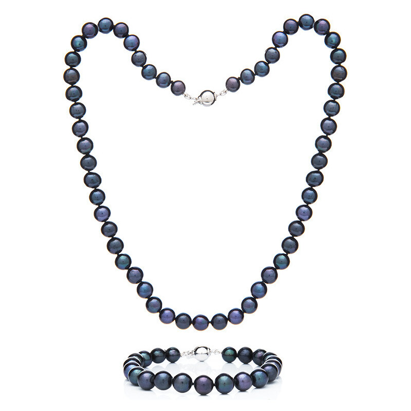 Buka Jewelry Perlový set náhrdelník a náramek 7,5 AA tmavý