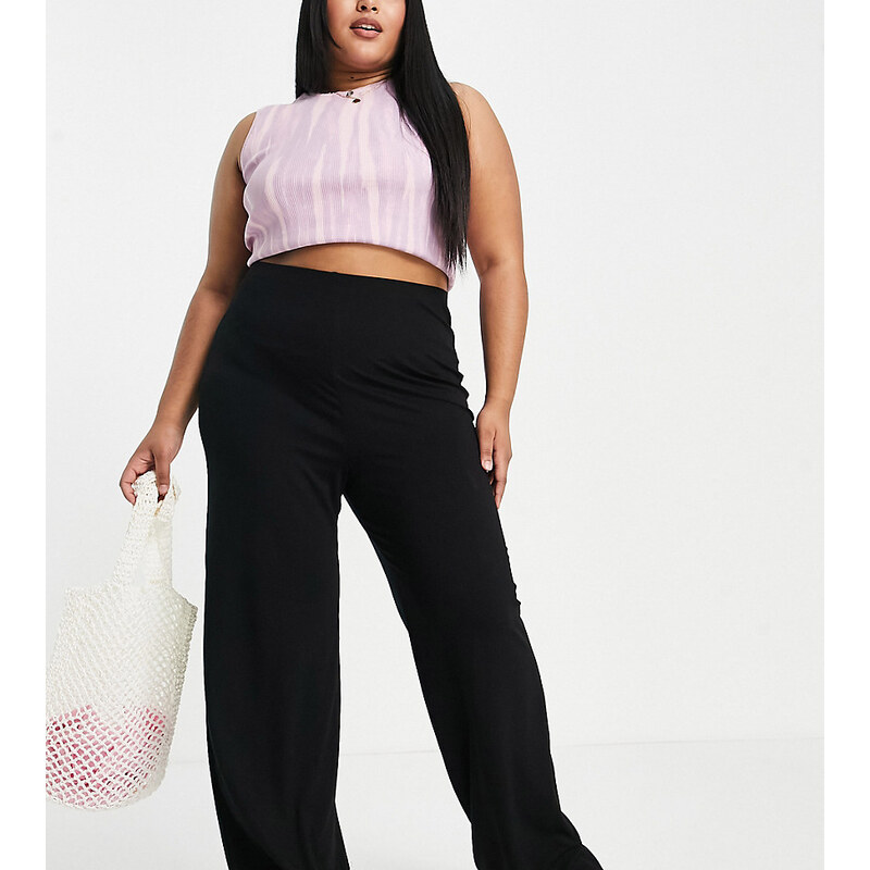 ASOS Curve ASOS DESIGN Curve basic wide leg jersey trouser in black 115509650