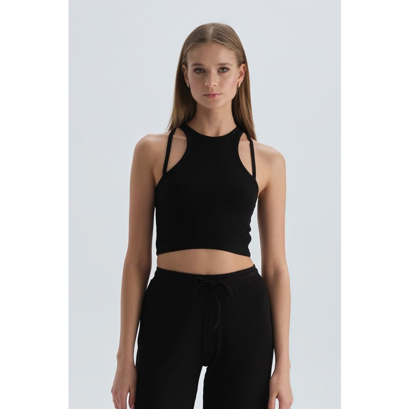 Dagi Black Rope Strap Halter Neck Crop Undershirt