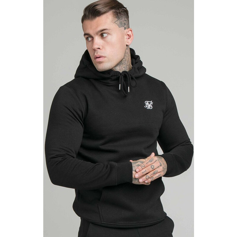 Sik Silk SIKSILK - Pánská černá mikina s kapucí MUSCLE FIT OVERHEAD HOODIE