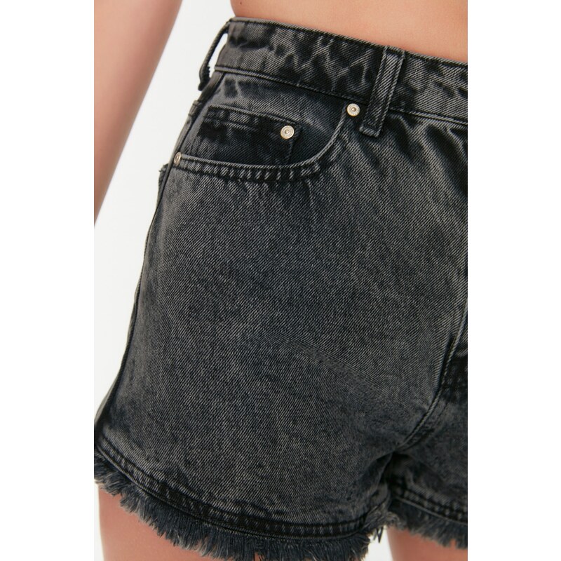 Trendyol Black Tasseled Denim Shorts