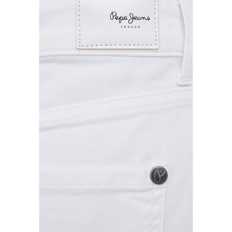 Džínové šortky Pepe Jeans Mary Short dámské, bílá barva, hladké, high waist