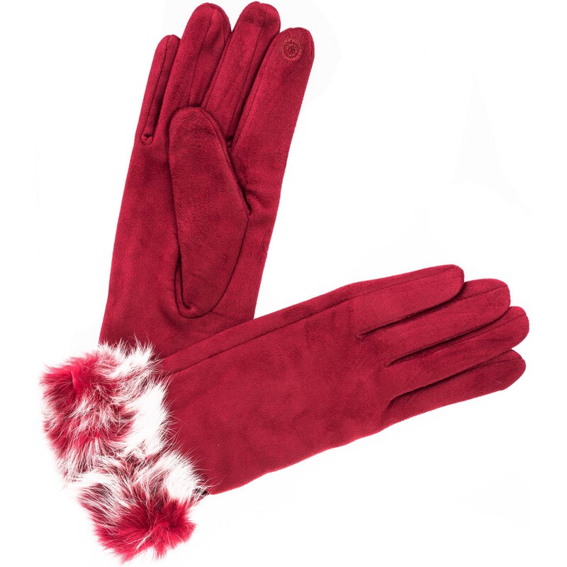 Dámské rukavice s kožešinou - červená