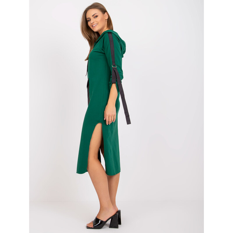 BASIC Tmavě zelené dámské dlouhé mikinové šaty -dark green Tmavě zelená